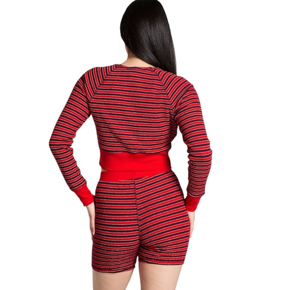 Pink Victorias Secret Thermal Short Pajama Set Bright Vermillion Lurex Stripes - Picture 2 of 3